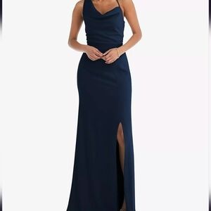 After Six One-Shoulder Draped Cowl-Neck Maxi Dress in Midnight Navy Size 2